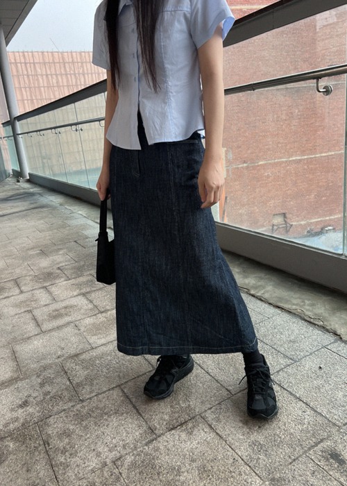 [Sale]Blue Linen Denim Skirt