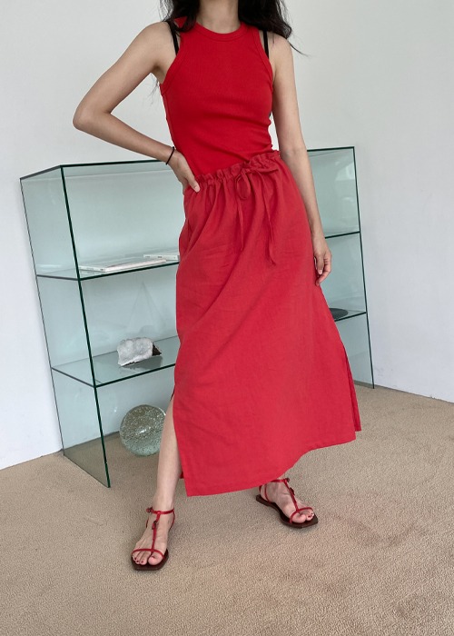 Red Linen String Skirt